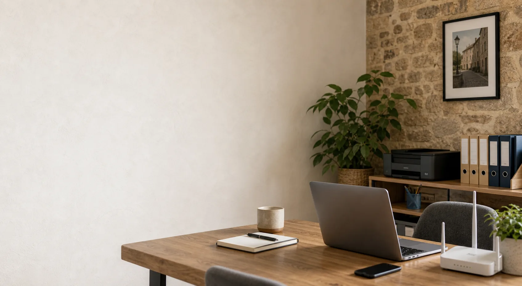 Bureau professionnel calme avec ordinateur et réseau